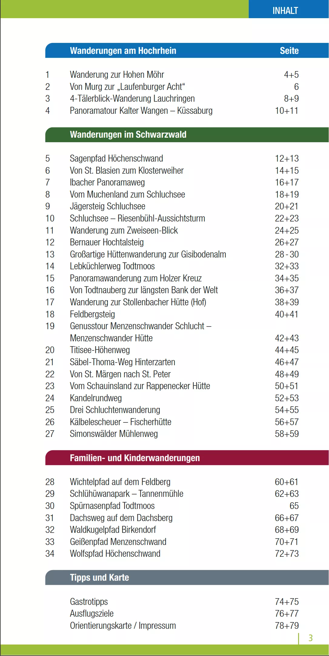Inhaltsverzeichnis Erlebniswanderführer Südschwarzwald, 4. Auflage Inhaltsverzeichnis Erlebniswanderführer Südschwarzwald, 4. Auflage